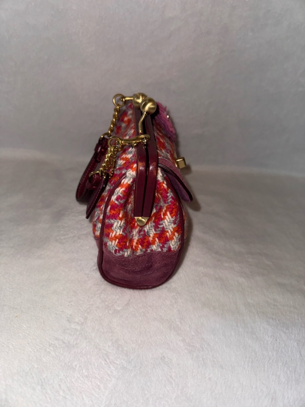 Coach Red & Pink Tweed Frame Mini Bag with Gold Turnlock - Picture 6 of 7